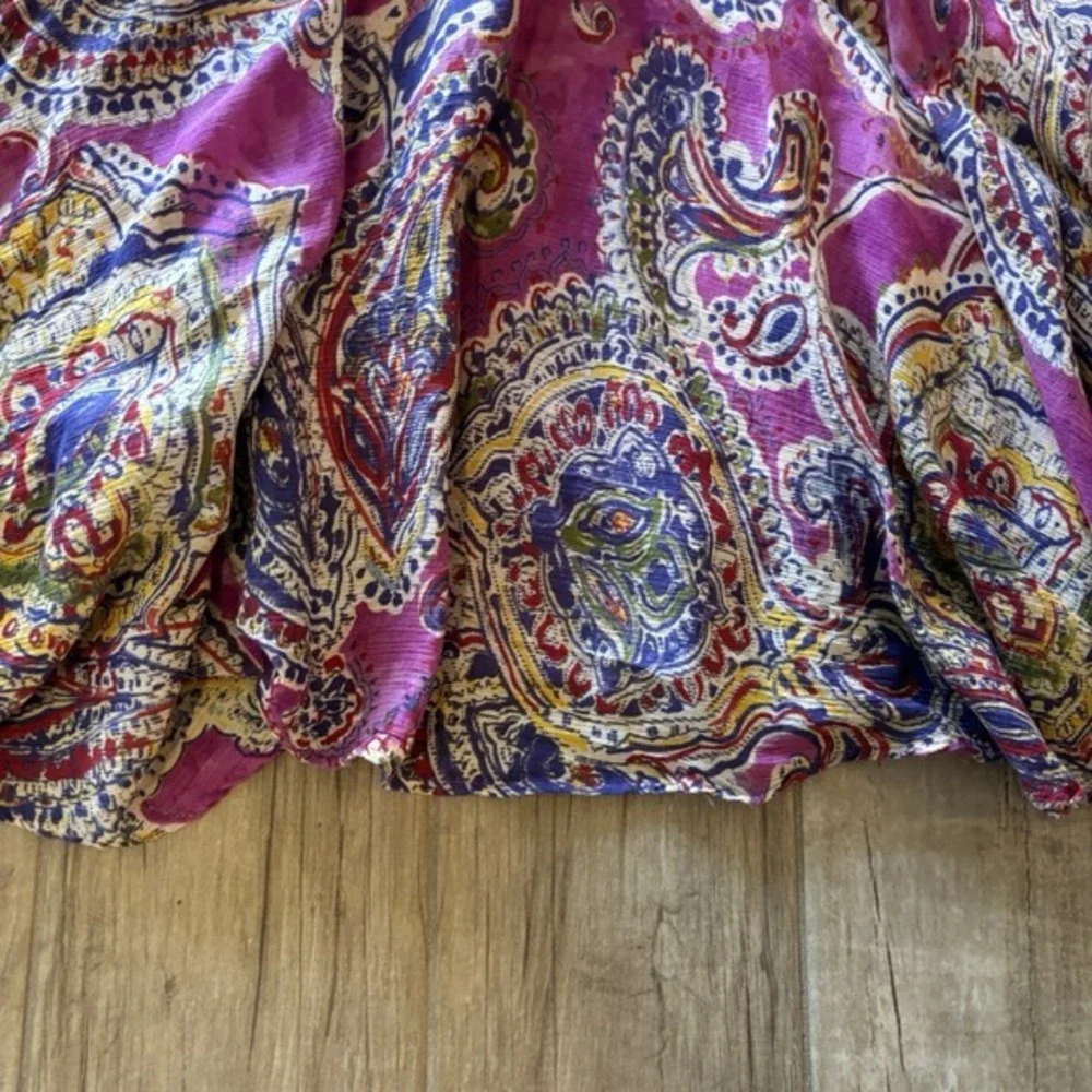 Lauren‎ Ralph Lauren PM Paisley Cotton Flared Skirt Purple Blue Boho Summer